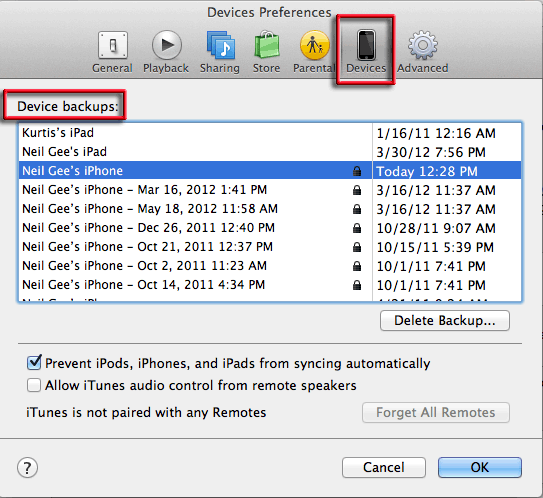 itunes devices backups