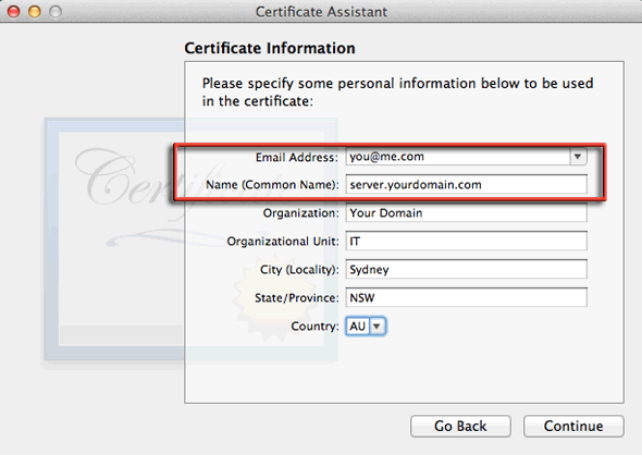 add email address for verification and hostname