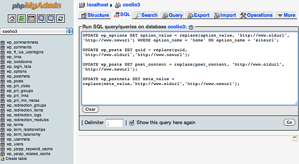 Change WordPress URLs in mysql Database When SIte is Moved 